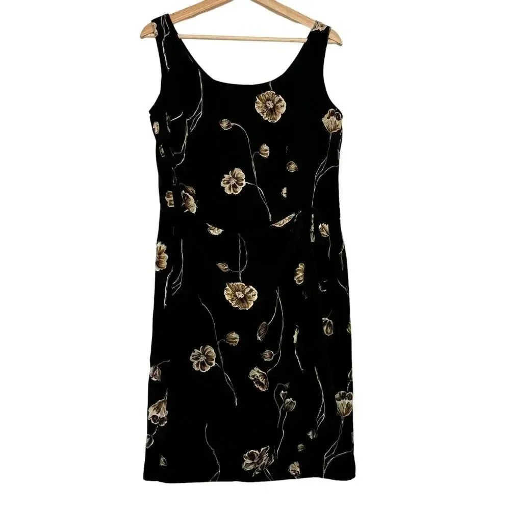 Vintage Basic Editions Black Floral Tie Front Button Back Scoop Neck 90s Y2K 8